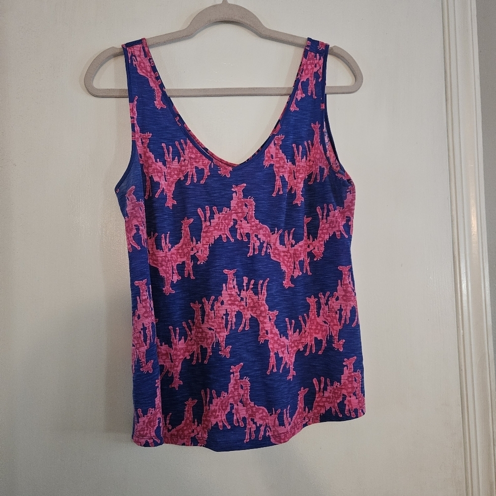 Lilly Pulitzer Blue & Pink Giraffe Tank Top 100% Cotton Size Small